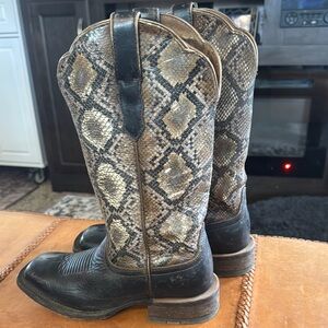 Ariat Snakeskin Western Boots in Black and Tan